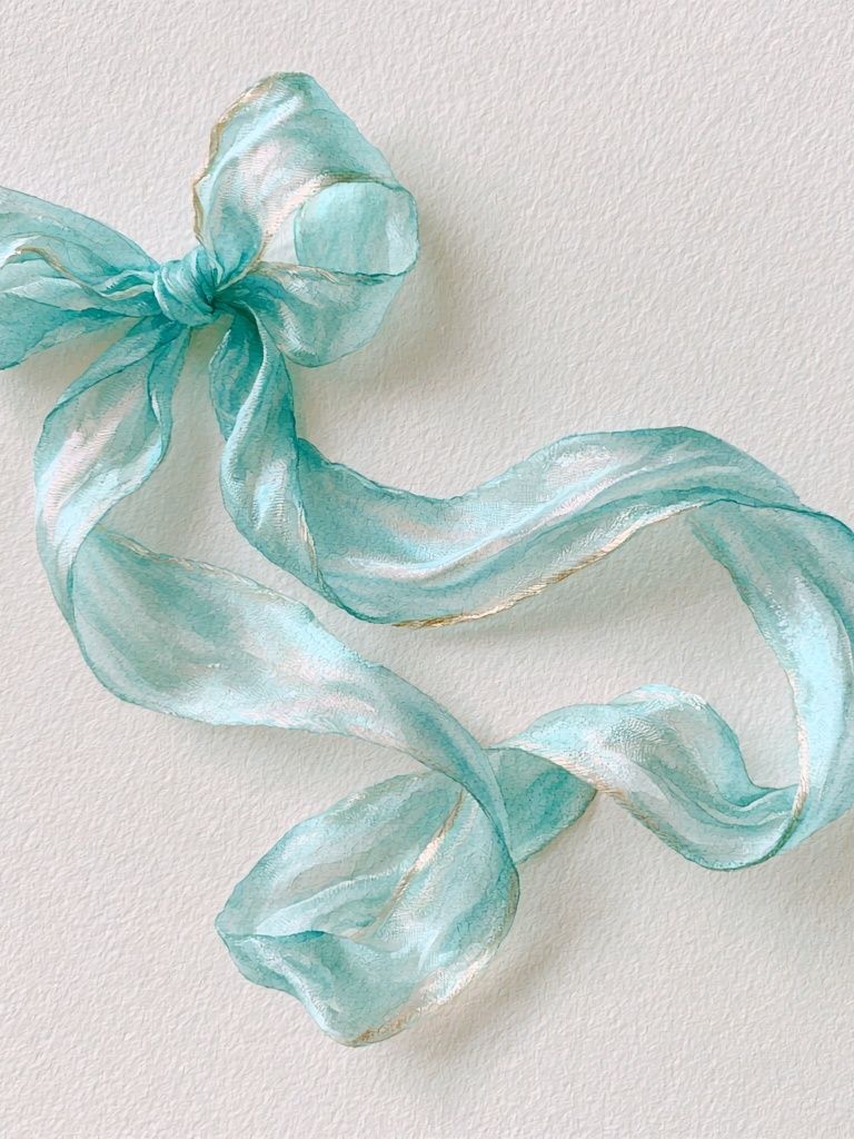 Aqua Ribbon Bow Illustration Poster. poster — illustration art