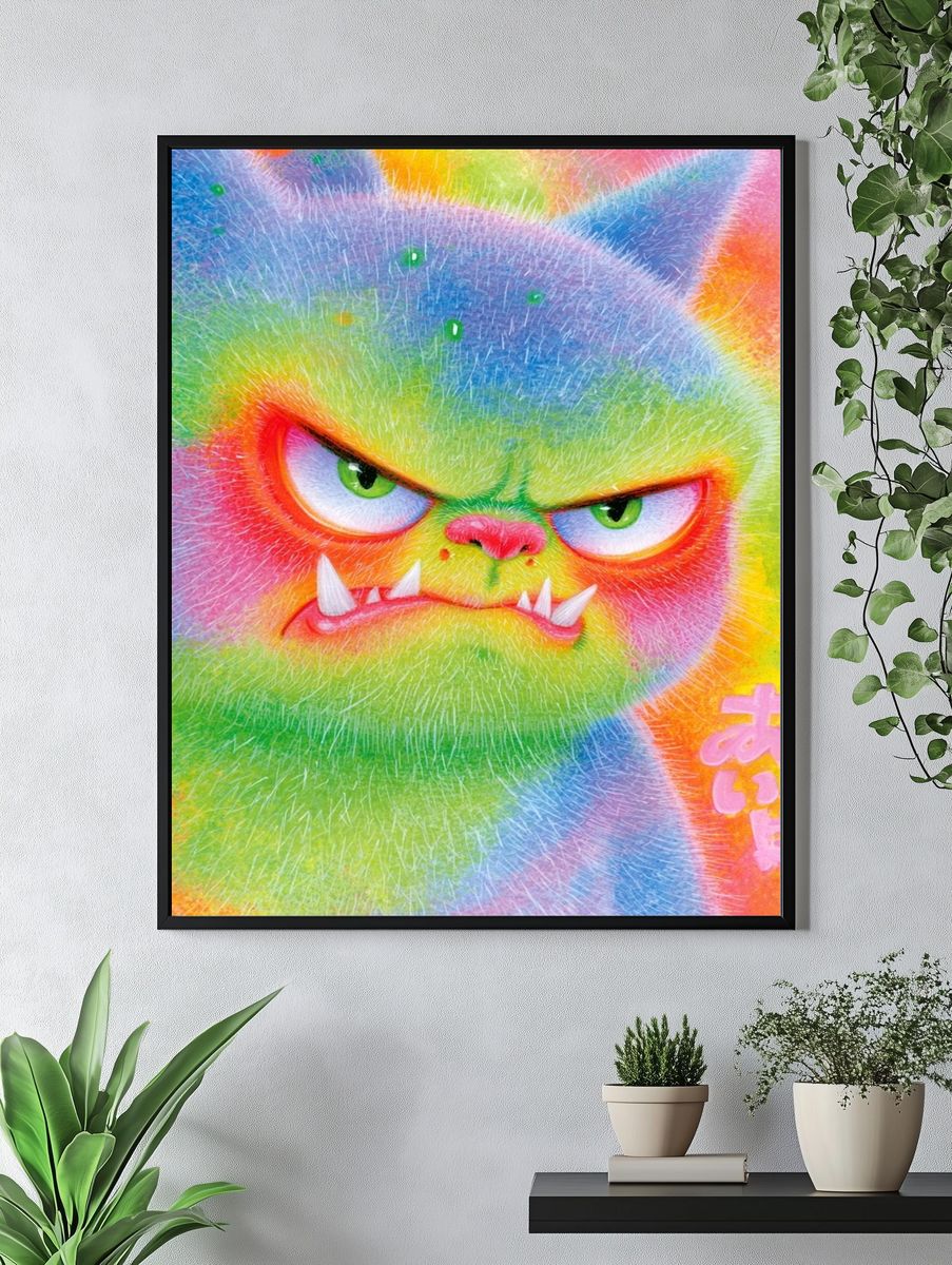 Rainbow Monster Cat Illustration Poster. — room view 4