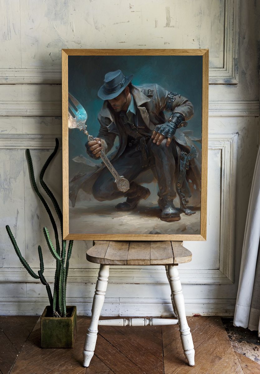 Steampunk Hunter Digital Art Poster. room preview