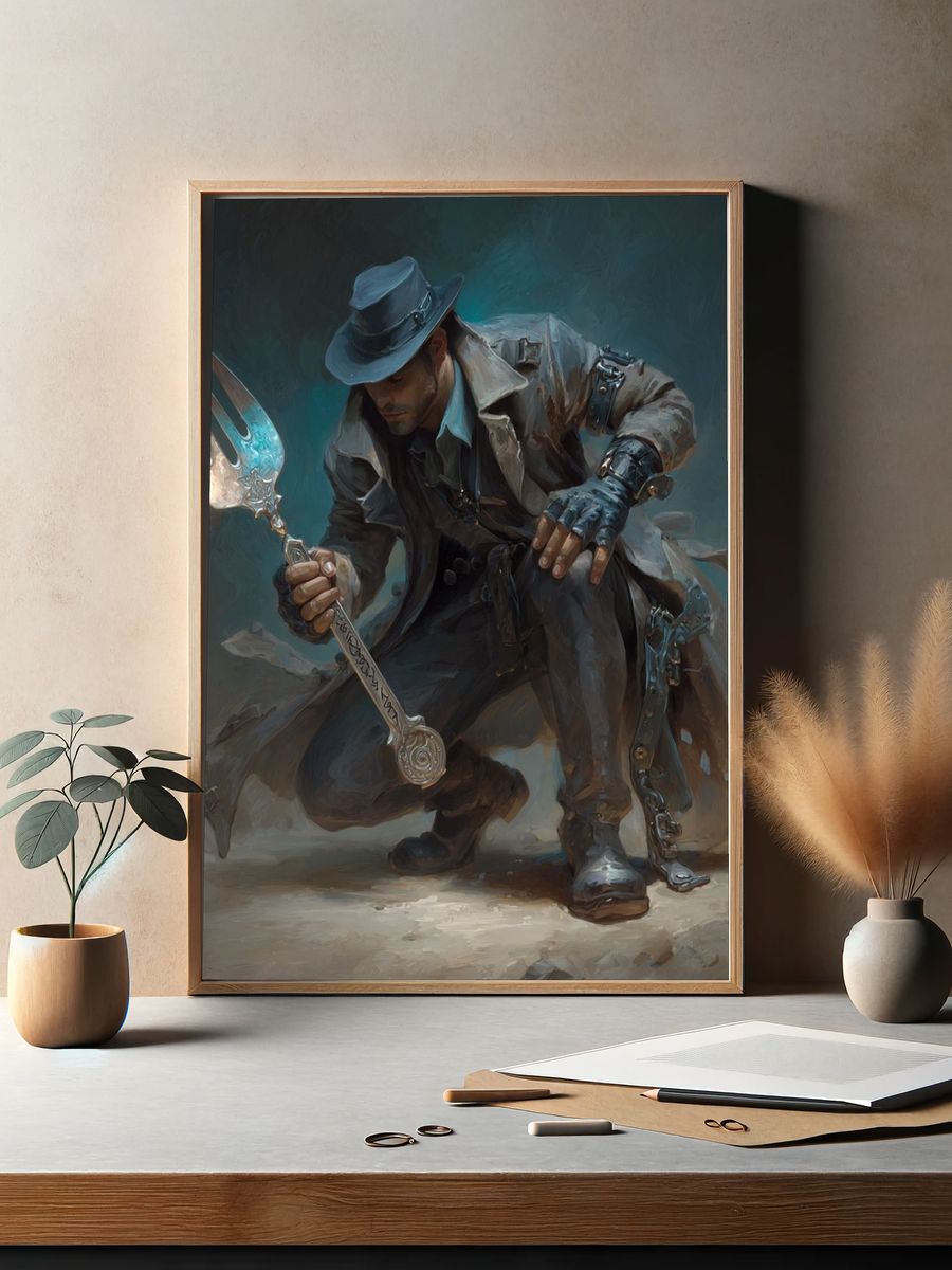 Steampunk Hunter Digital Art Poster. — room view 2