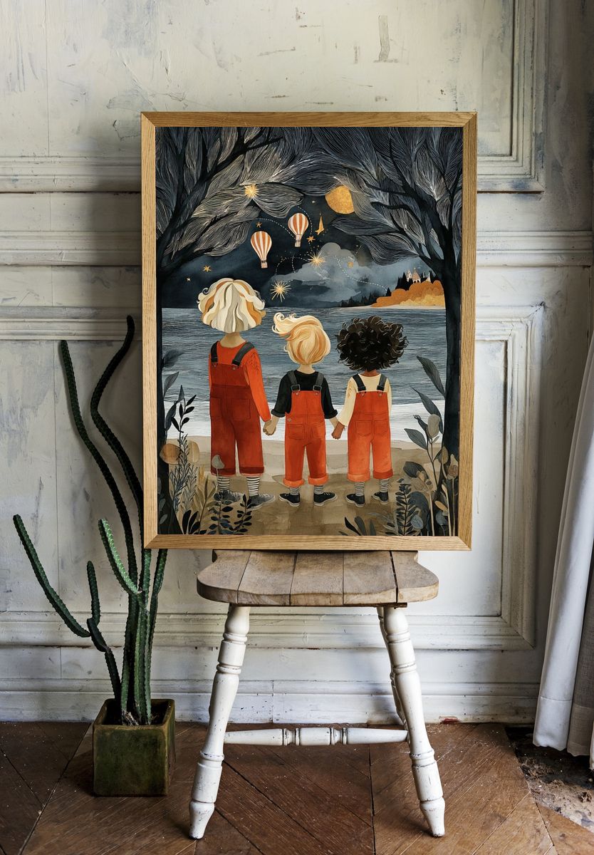Children by the Lake Illustration Poster. — room view 1