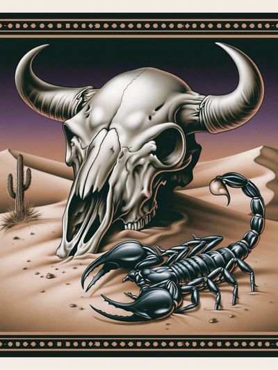 Desert Skull and Scorpion Illustration Poster. poster