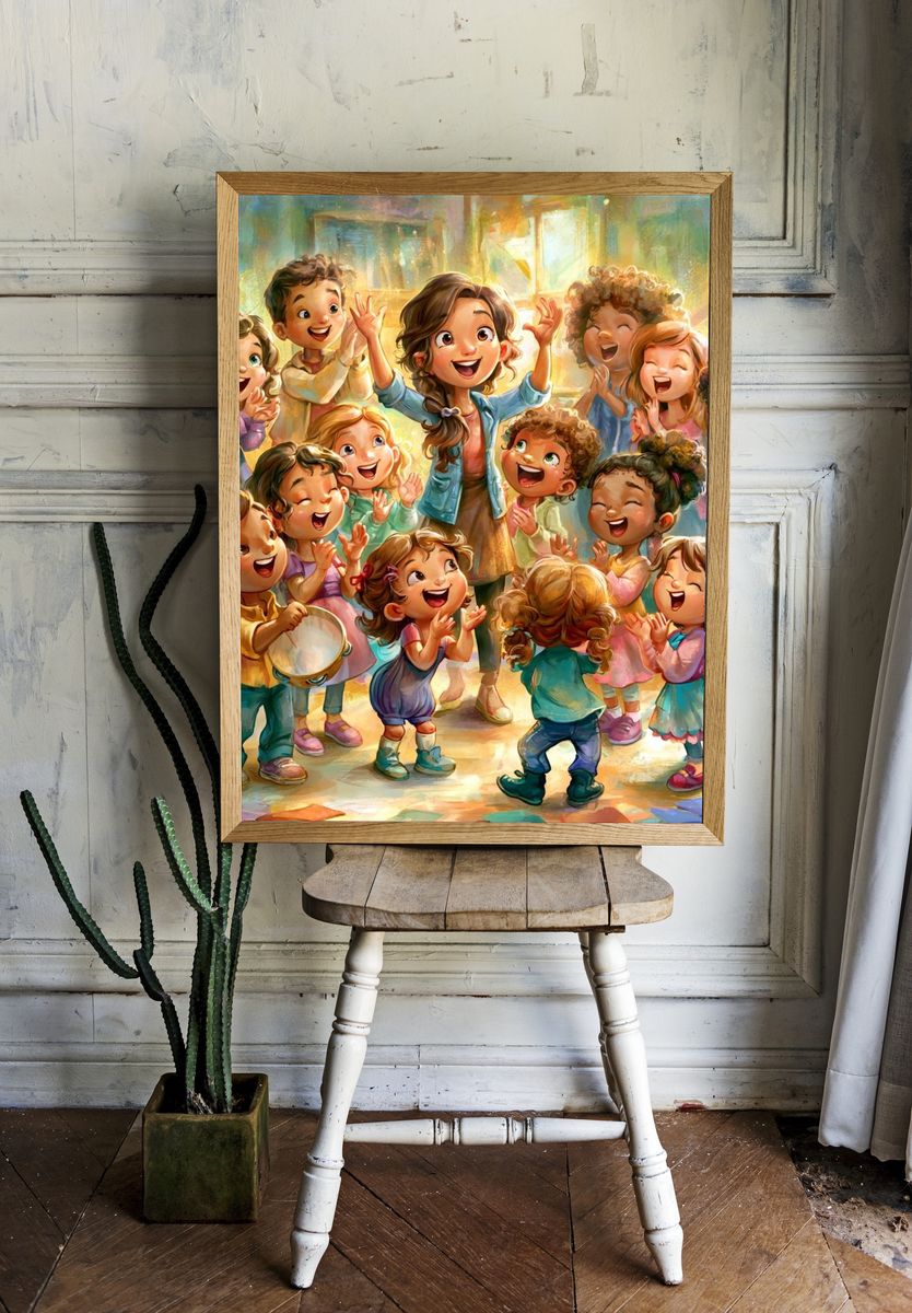 Joyful Children Celebration Illustration Poster. — room view 1