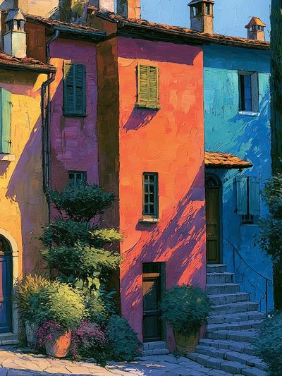 Colorful Tuscan Village — Illustration Print. poster print