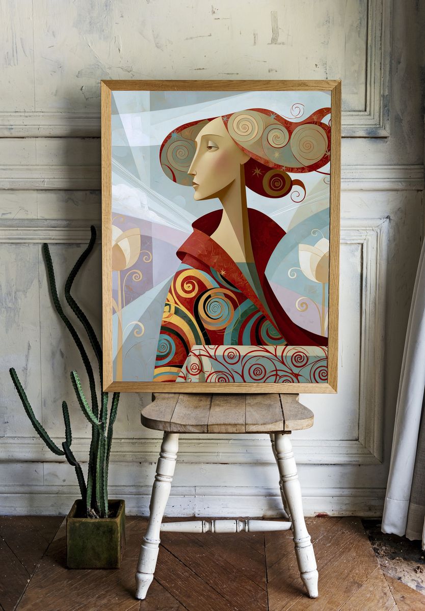 Art Nouveau Woman Portrait Print. room preview