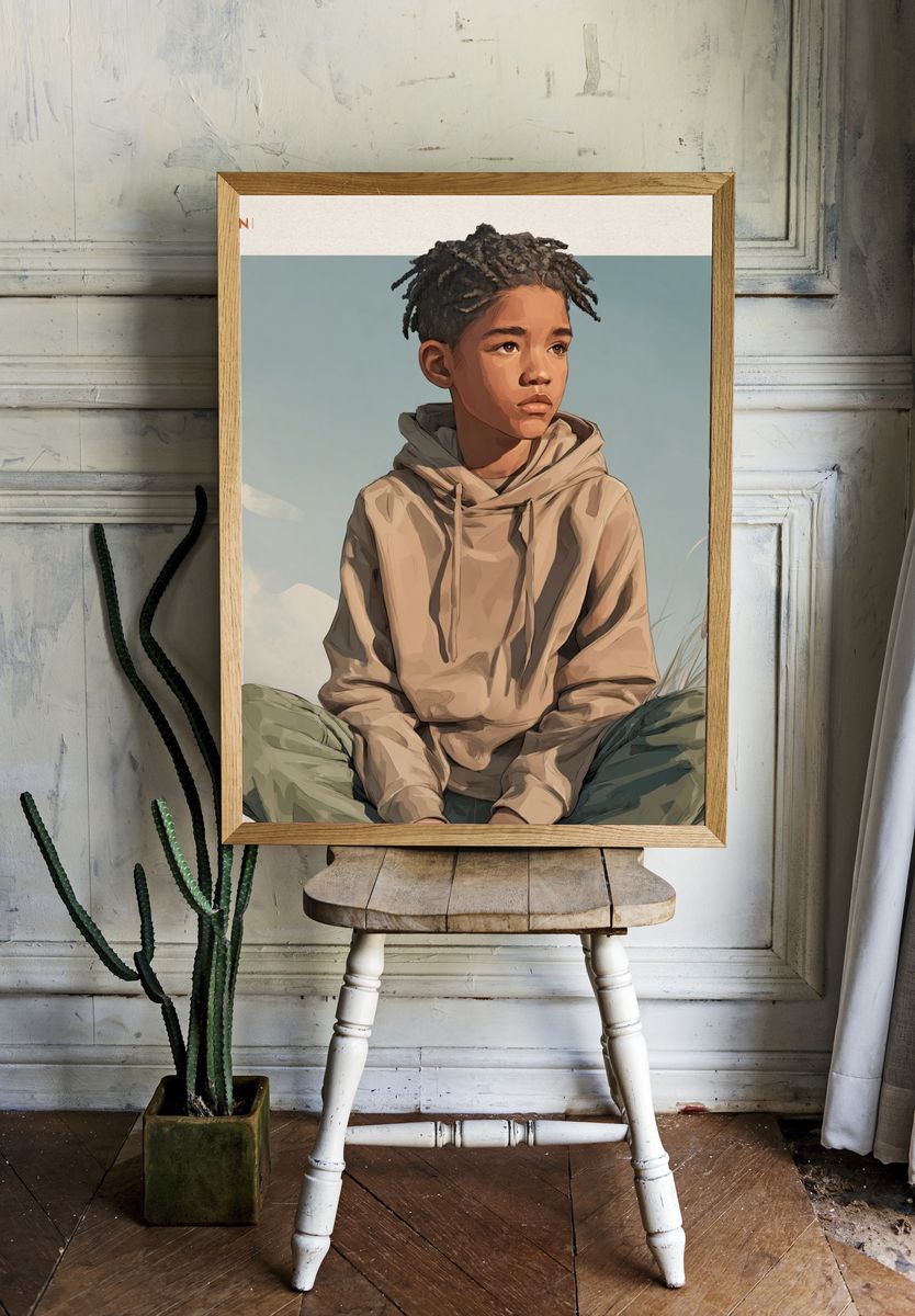 Contemplative Boy Illustration Poster. room preview