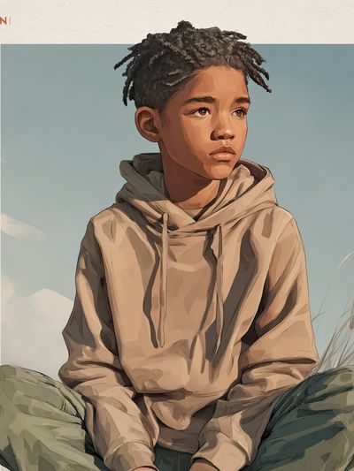 Contemplative Boy Illustration Poster. poster print