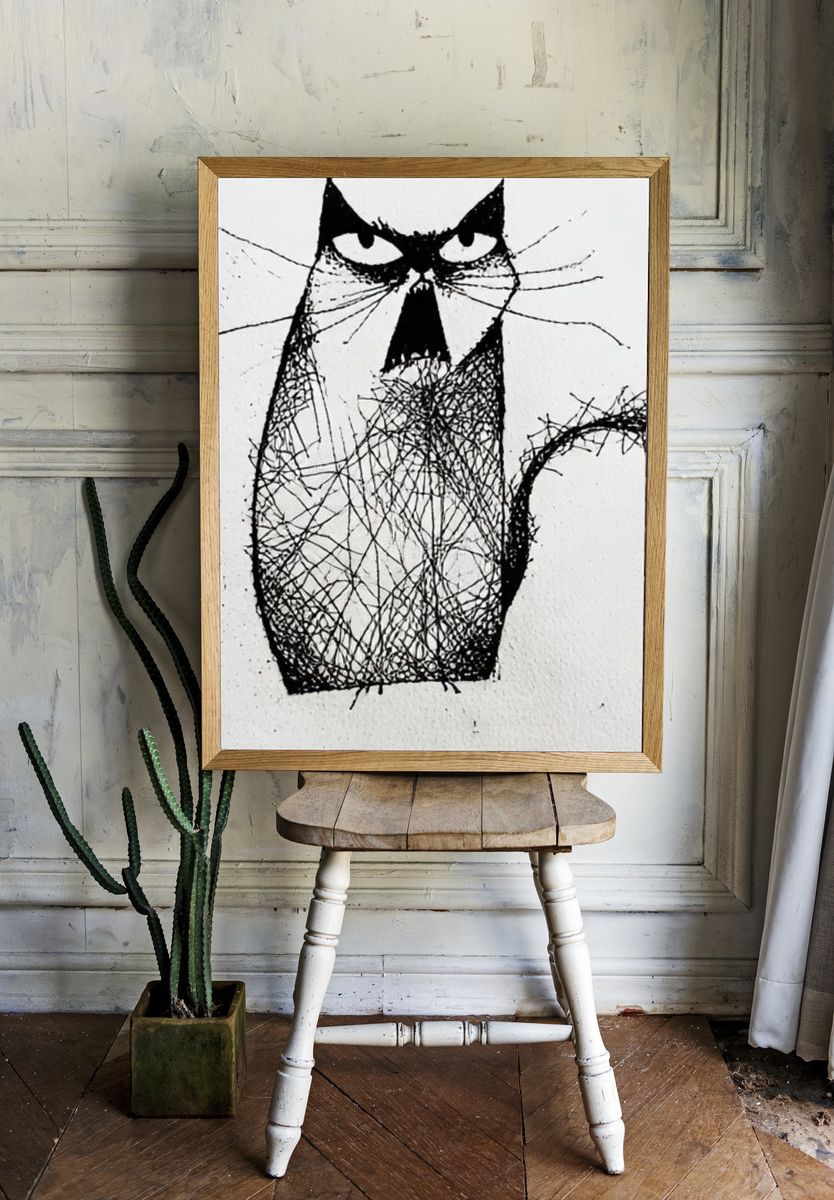 Abstract Cat Ink Poster. — room view 1