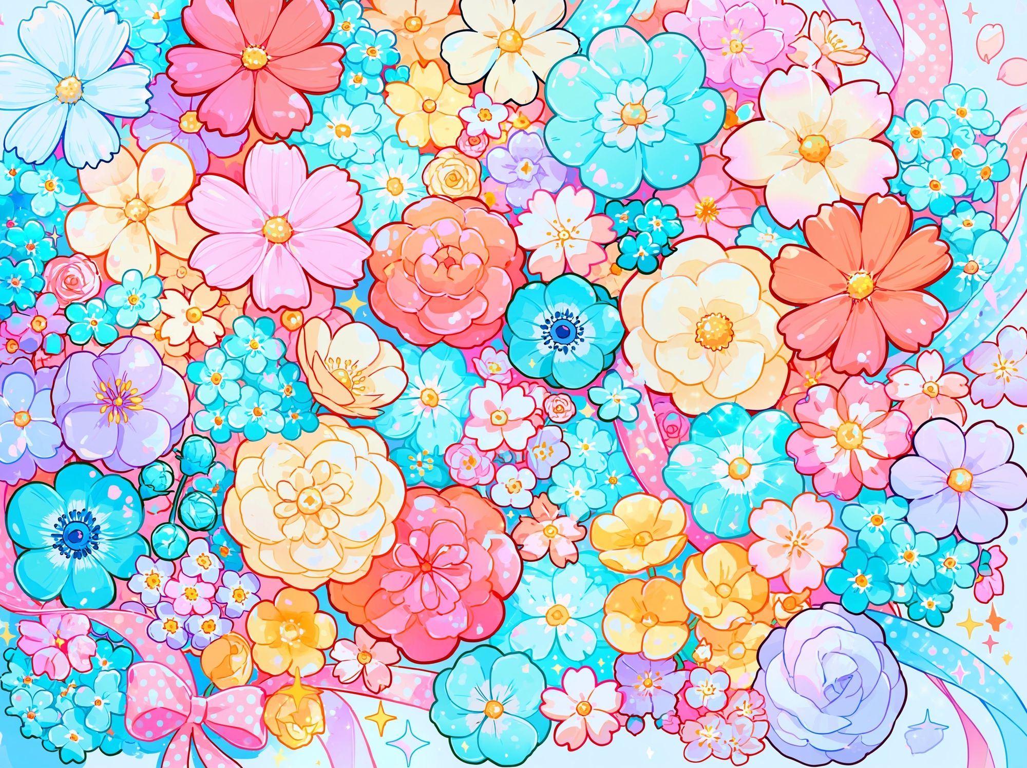 Pastel Flower Garden Illustration Poster. poster — illustration art