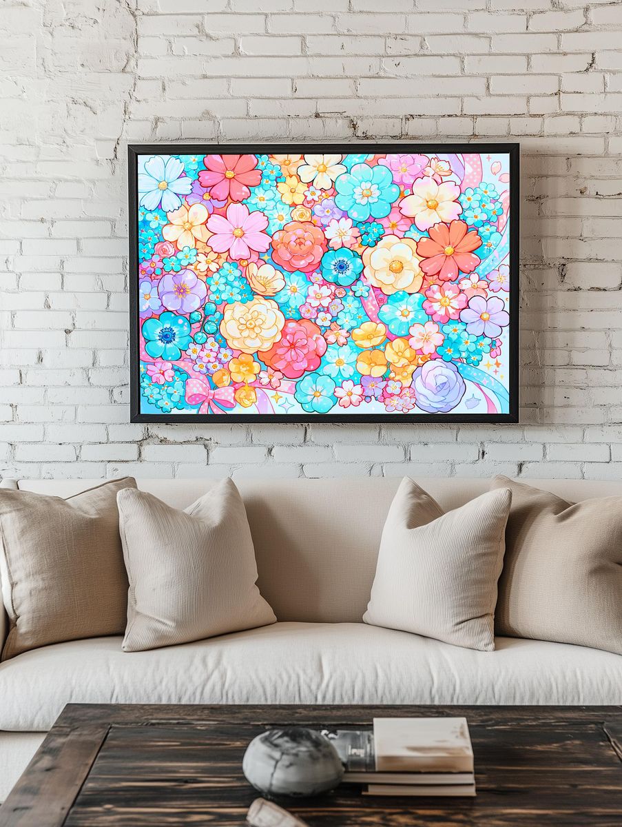 Pastel Flower Garden Illustration Poster. — room view 1