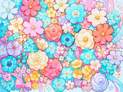 Pastel Flower Garden Illustration Poster. poster print