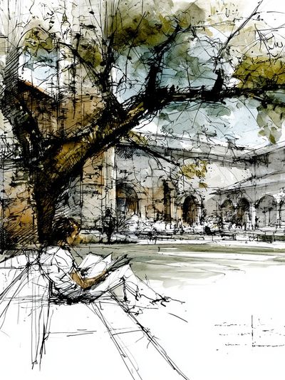Courtyard Tree Sketch Poster. poster print