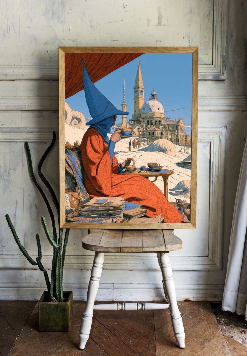 Venetian Tea Scene Illustration Poster. — room view 1