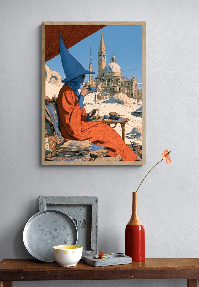 Venetian Tea Scene Illustration Poster. — room view 3