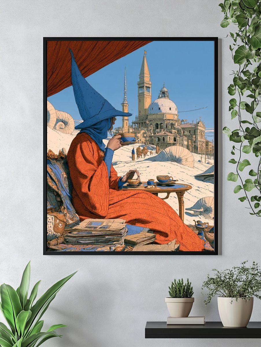 Venetian Tea Scene Illustration Poster. — room view 4