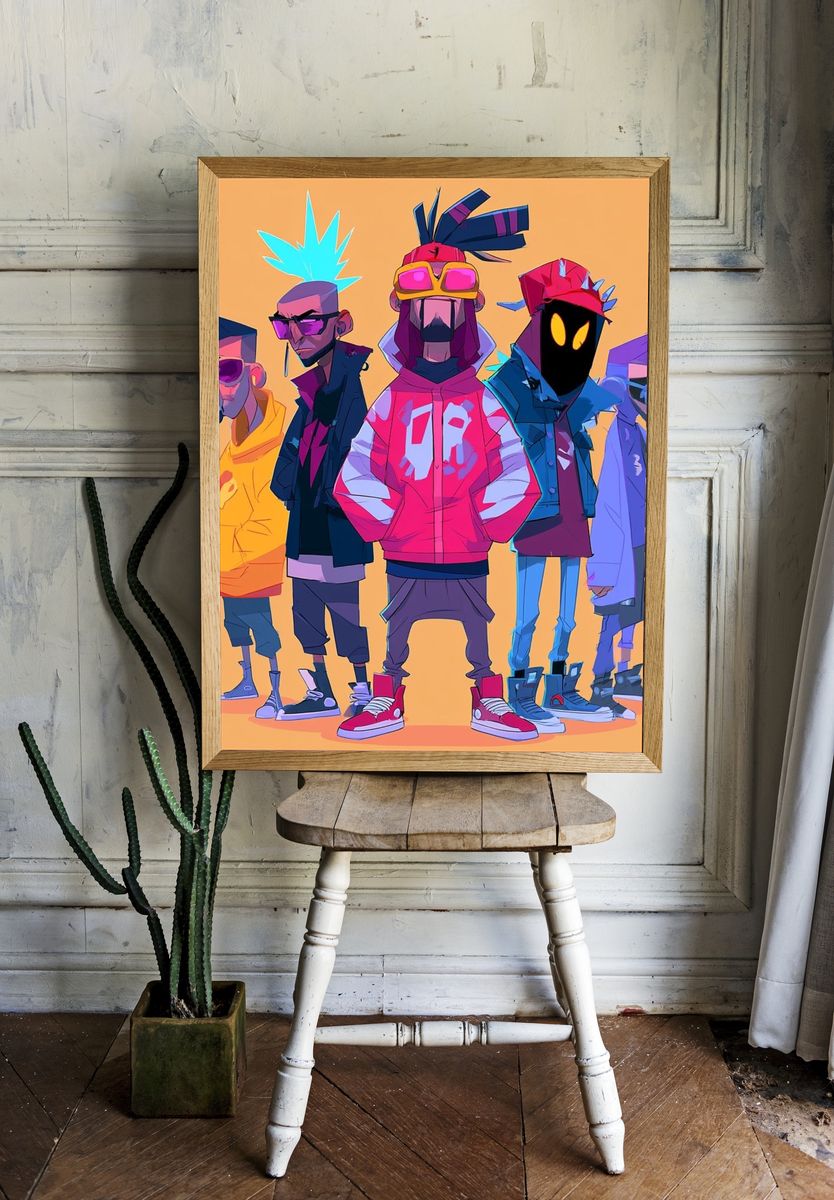 Neon Street Crew Illustration Poster. — room view 1