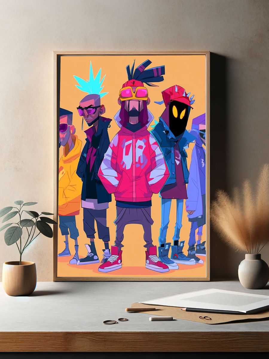 Neon Street Crew Illustration Poster. — room view 2