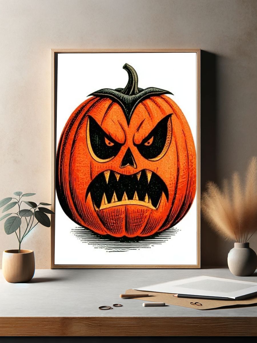 Angry Jack-O'-Lantern Illustration Poster. — room view 2