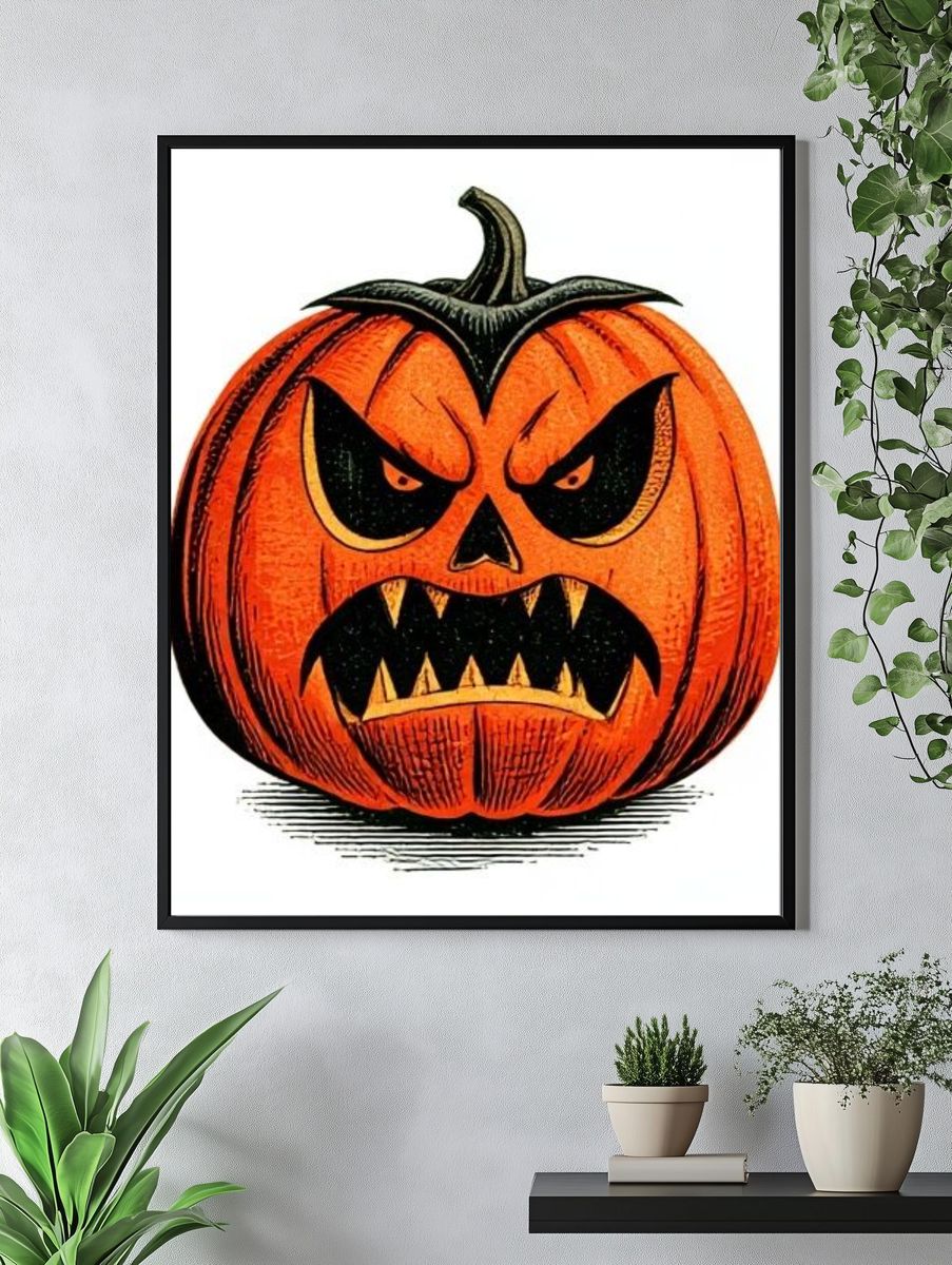 Angry Jack-O'-Lantern Illustration Poster. — room view 4