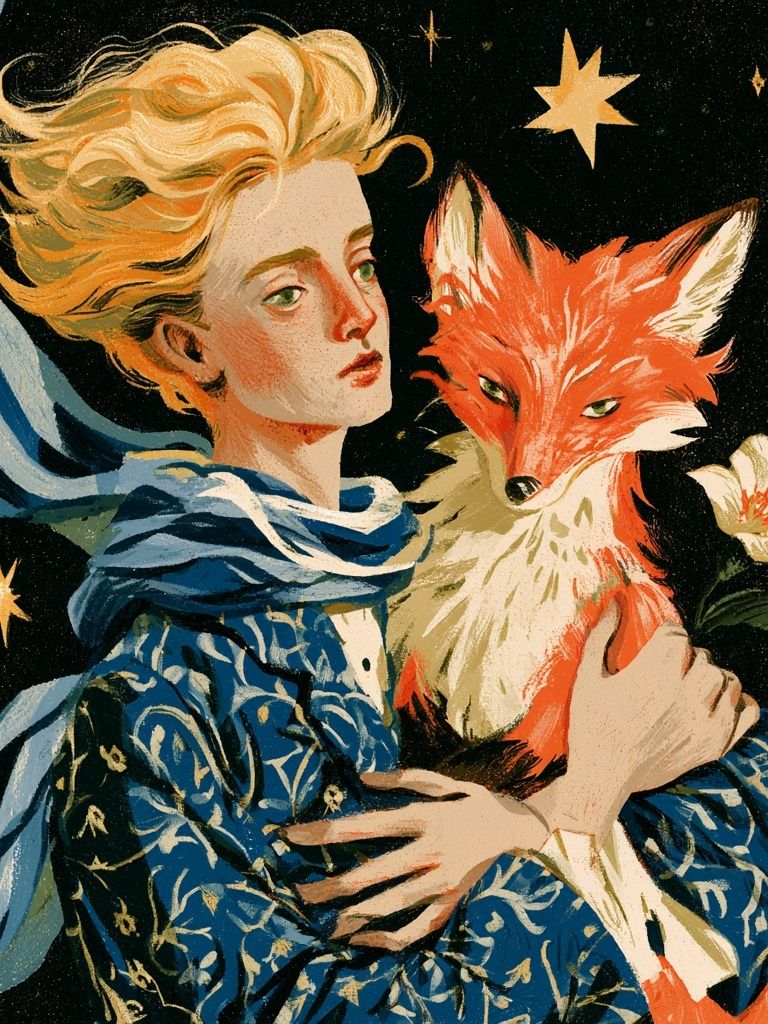 Fox and Woman Surrealism Print. poster — illustration art