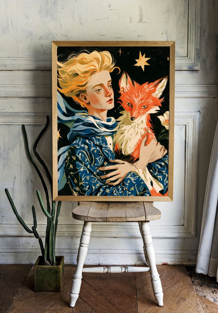 Fox and Woman Surrealism Print. — room view 1