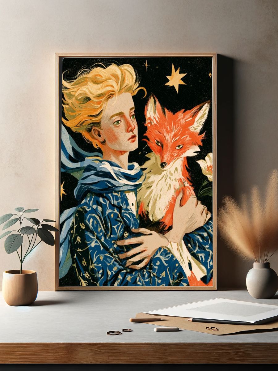 Fox and Woman Surrealism Print. — room view 2