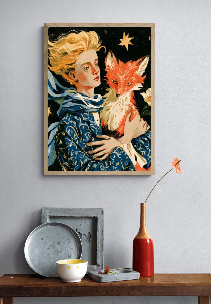 Fox and Woman Surrealism Print. — room view 3