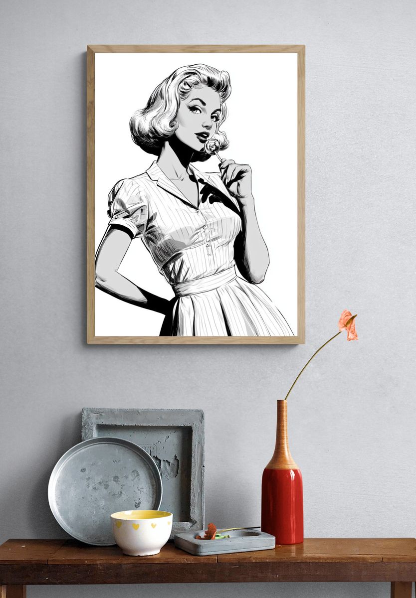 Retro Pin-Up Woman Illustration Poster. — room view 3