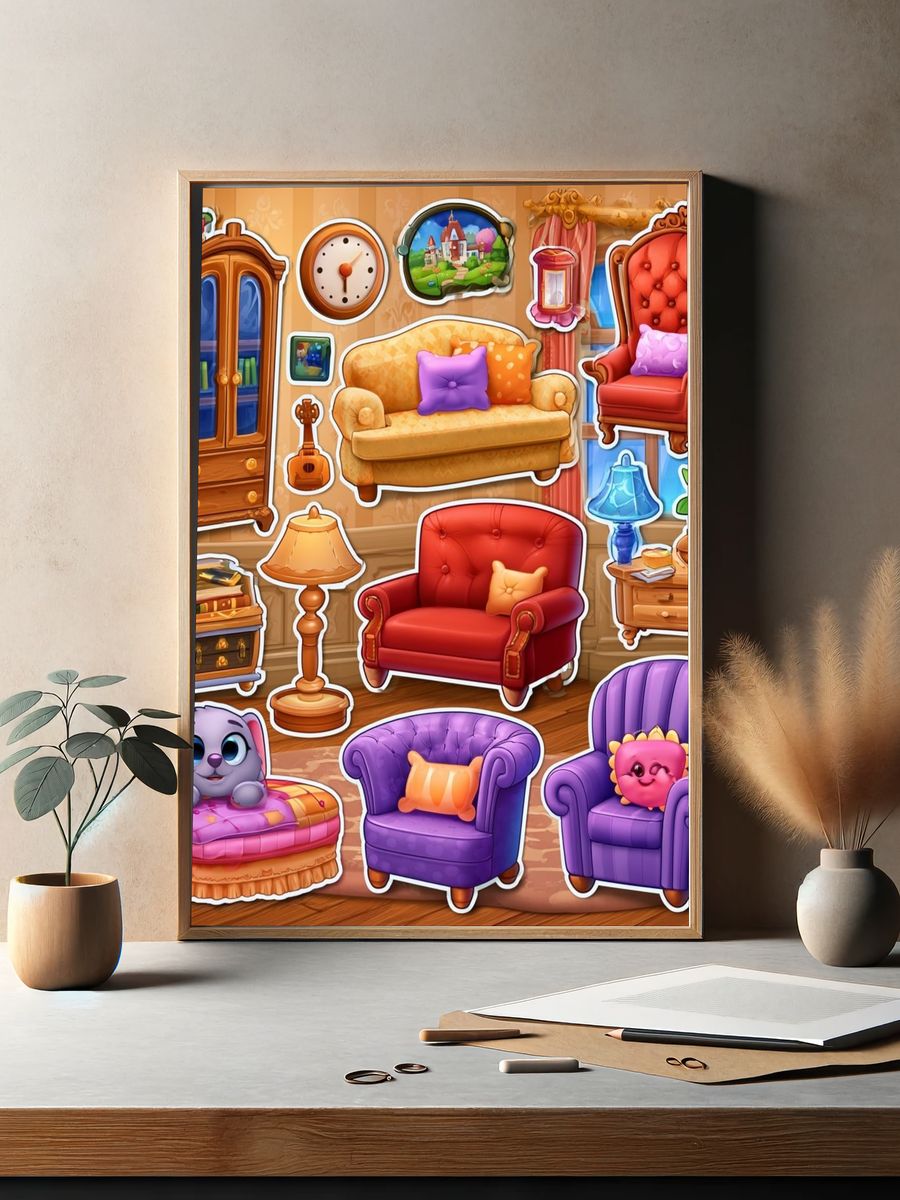 Whimsical Cartoon Furniture Poster. — room view 2