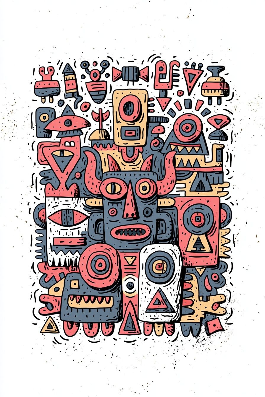 Tribal Mask Collage Illustration Poster. poster detail