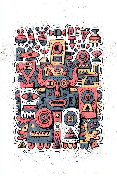 Tribal Mask Collage Illustration Poster. poster