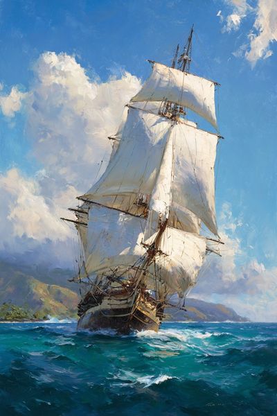 Tall Ship at Sea Illustration Poster. poster