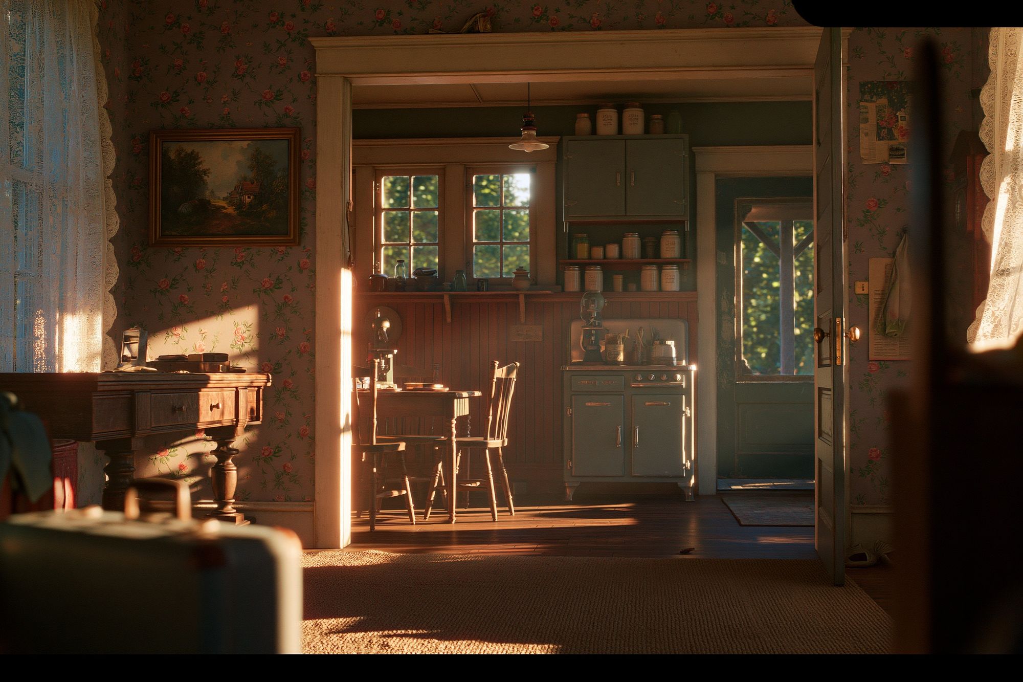 Sunlit Vintage Kitchen Interior Poster. poster detail