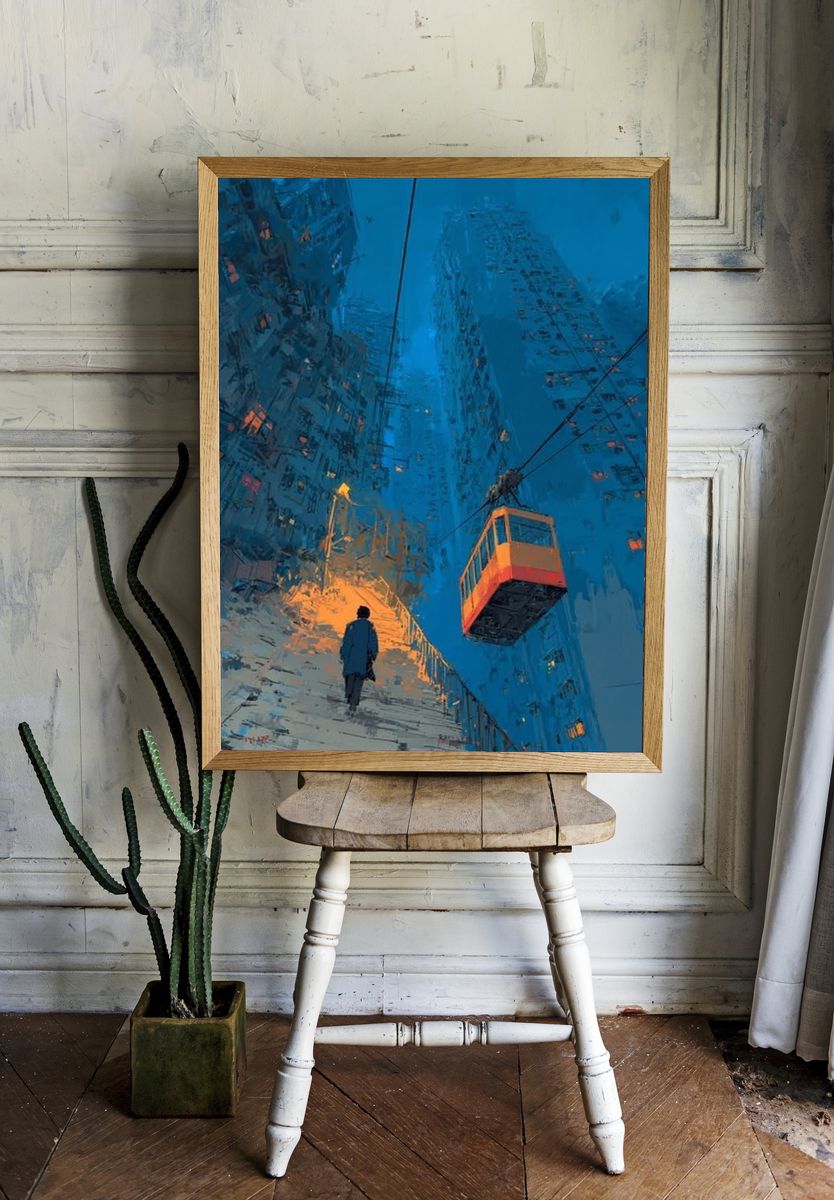 Blue City Stairway Digital Art Poster room preview