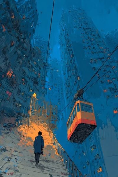 Blue City Stairway Digital Art Poster. poster