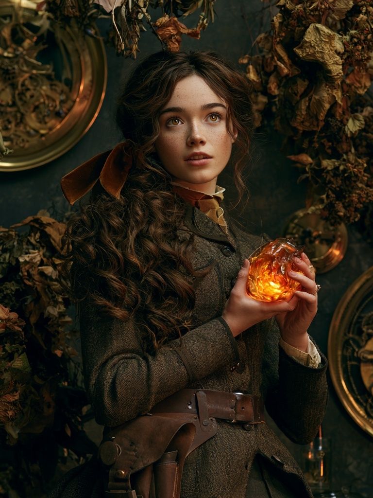 Mystic Girl with Amber Orb Poster. poster detail