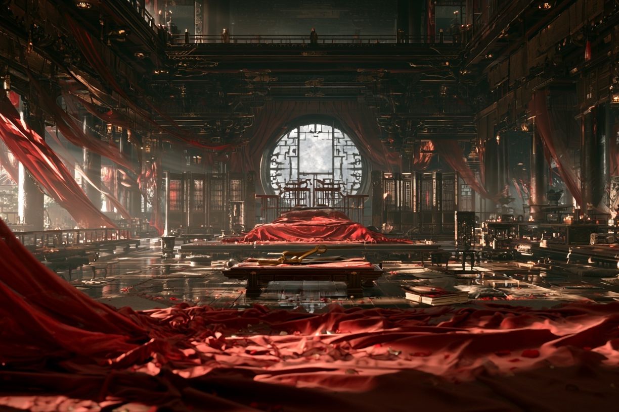 Red Silk Temple Interior Poster. poster detail
