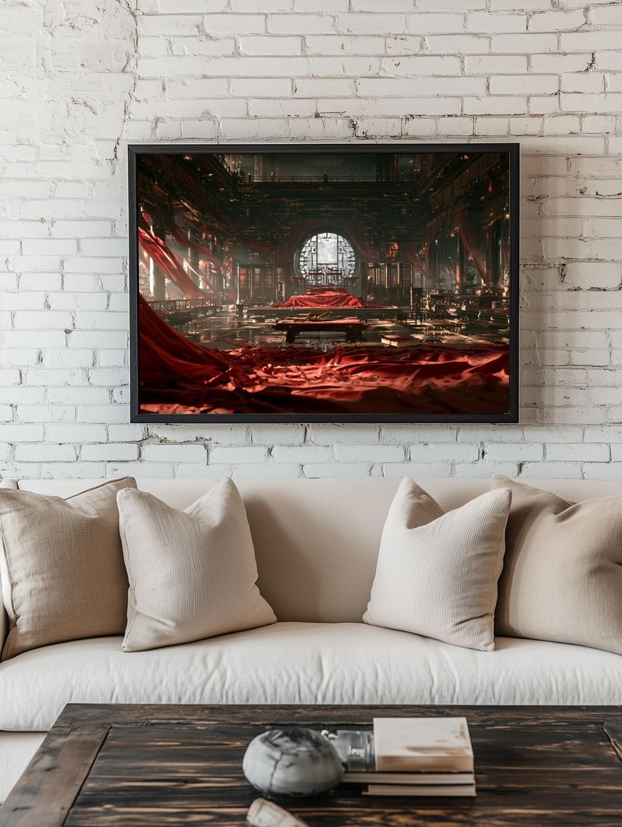 Red Silk Temple Interior Poster. — room view 1