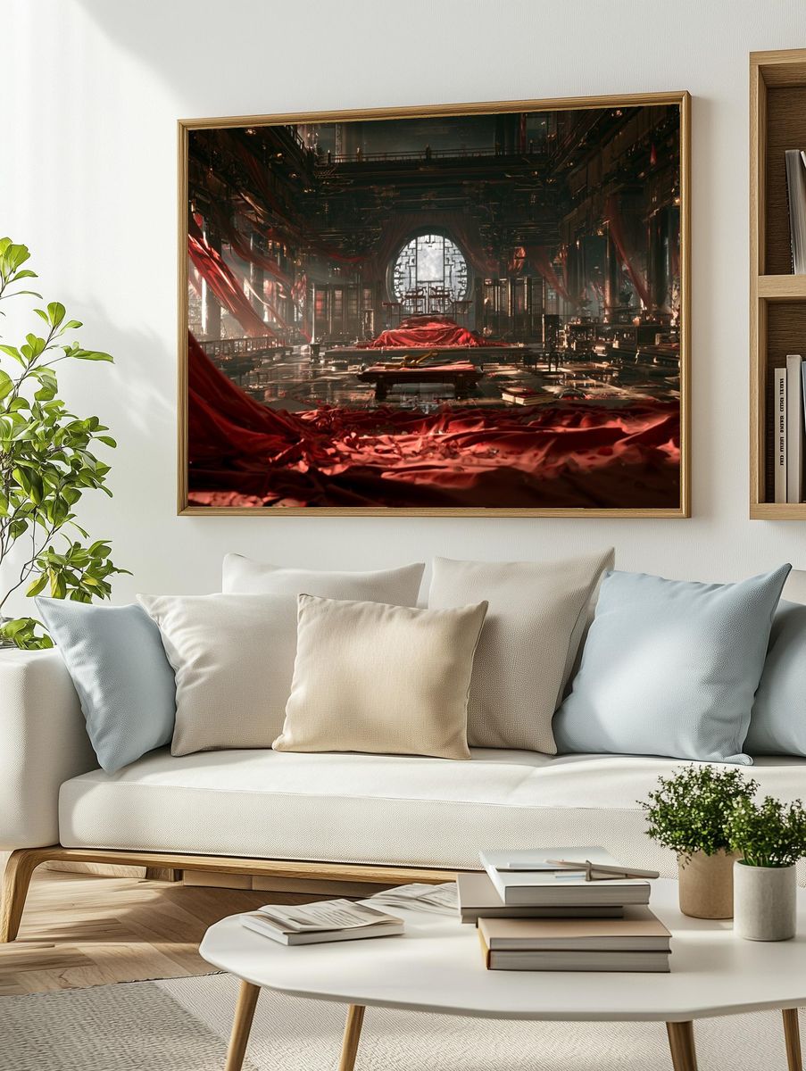 Red Silk Temple Interior Poster. — room view 2