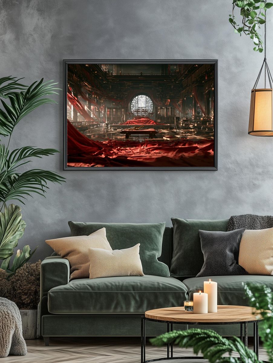Red Silk Temple Interior Poster. — room view 4