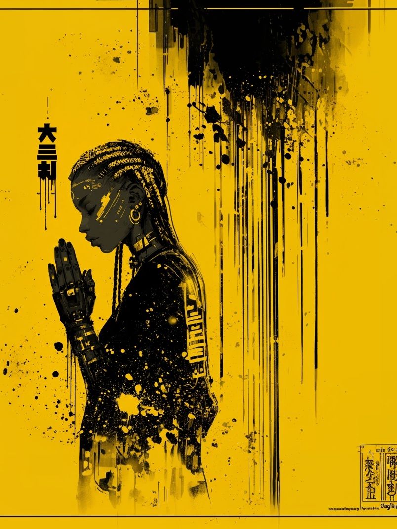 Cyberpunk Prayer Portrait Poster. poster detail