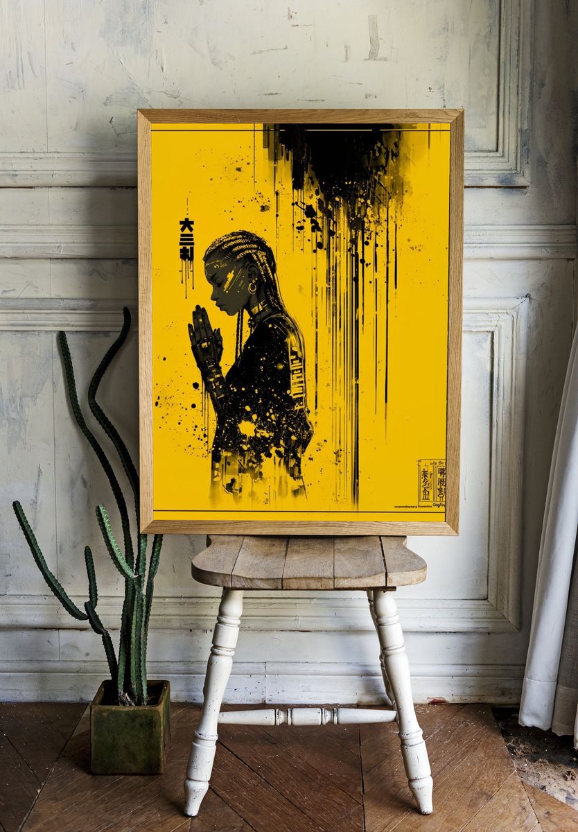 Cyberpunk Prayer Portrait Poster. — room view 1