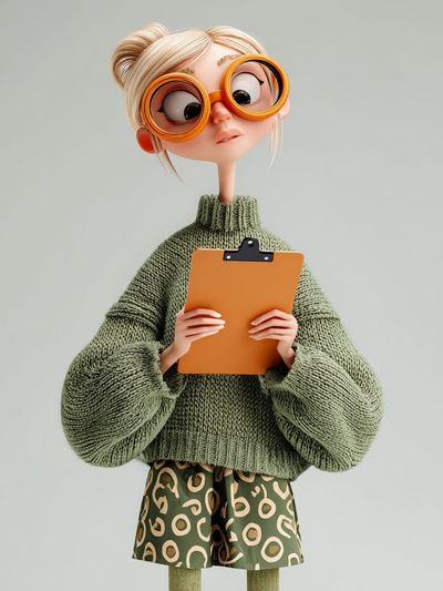 Quirky Girl with Clipboard Illustration Poster. poster print