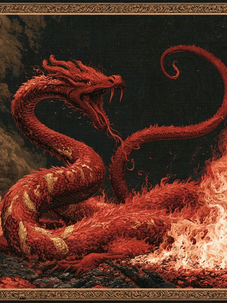 Red Dragon Fire Illustration Poster. poster detail
