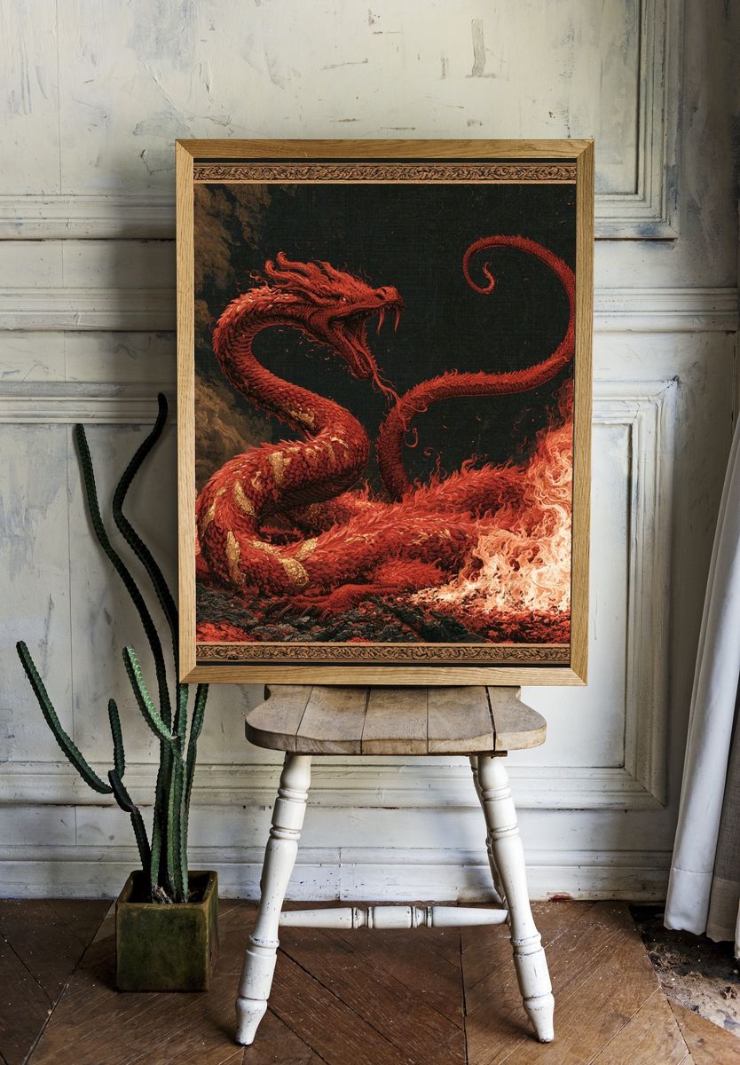 Red Dragon Fire Illustration Poster. — room view 1