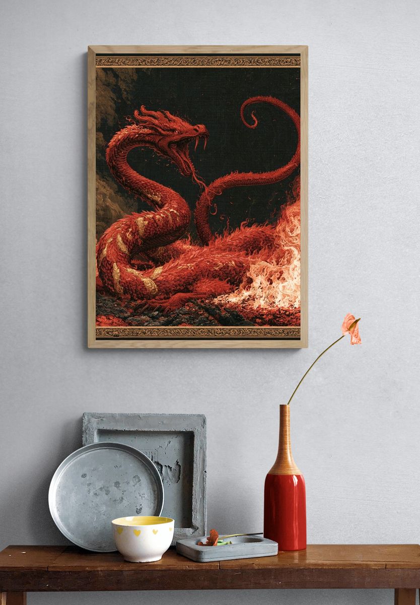 Red Dragon Fire Illustration Poster. — room view 3
