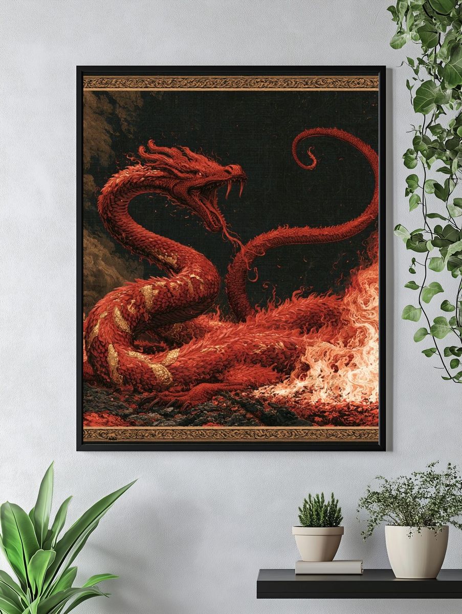 Red Dragon Fire Illustration Poster. — room view 4