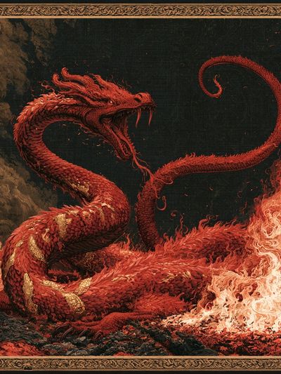Red Dragon Fire Illustration Poster.