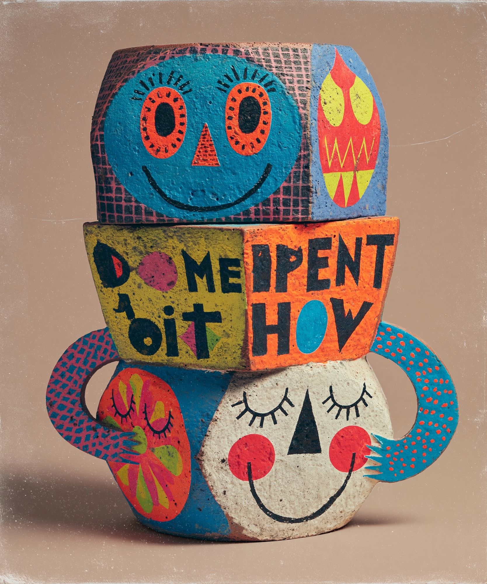 Playful Folk Art Faces Poster. poster detail
