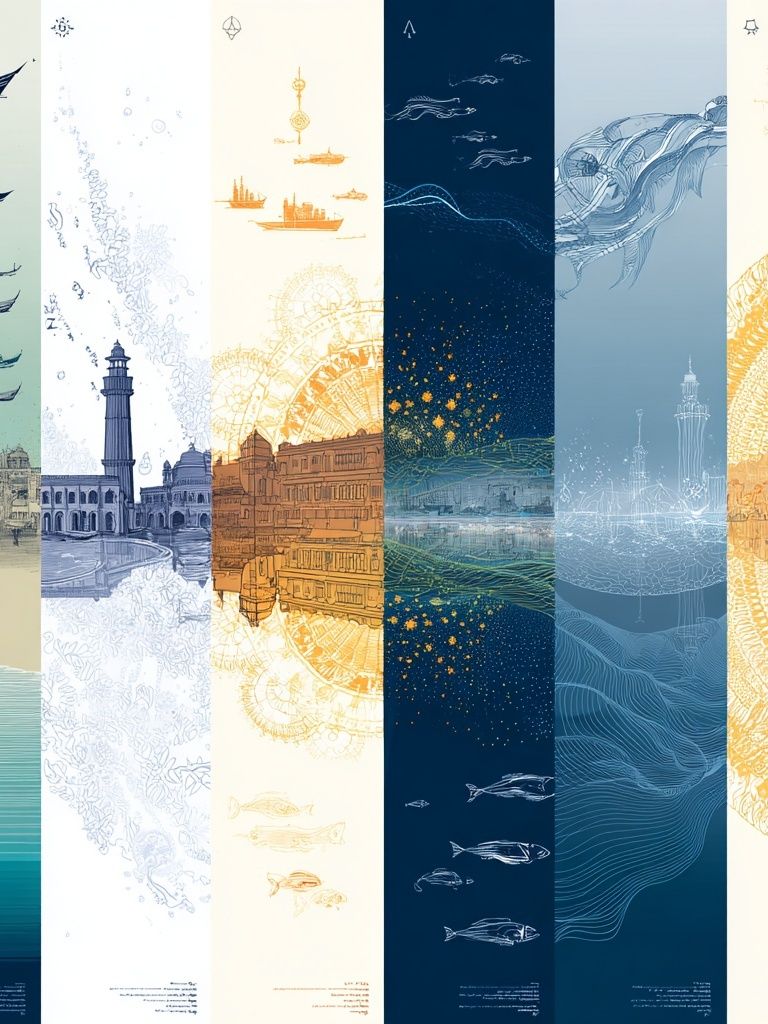 Ocean Cityscape Collage Print. poster — illustration art